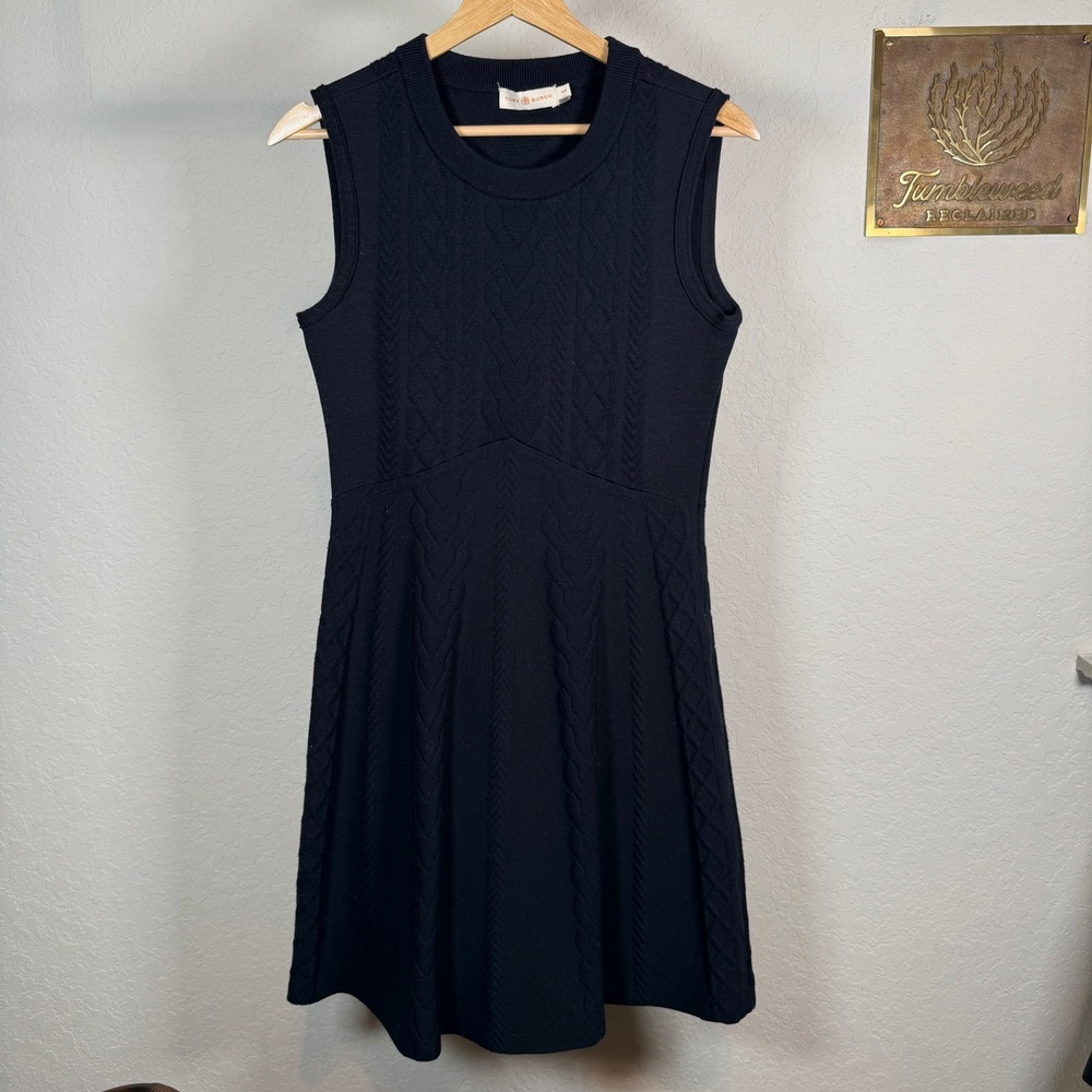 Tory Burch‎ Sleeveless Cable Knit Sweater Dress Navy Blue Size S P Style 32010